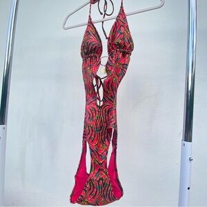 Y2K Apple Bottoms Pink Multicolor Abstract Monokini Size XL